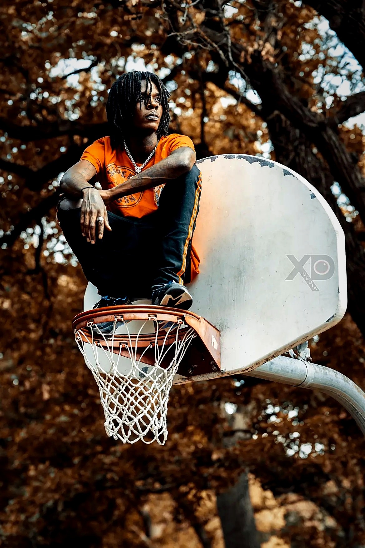 Swavo ADTMG sitting on basketball hoop autumn portrait